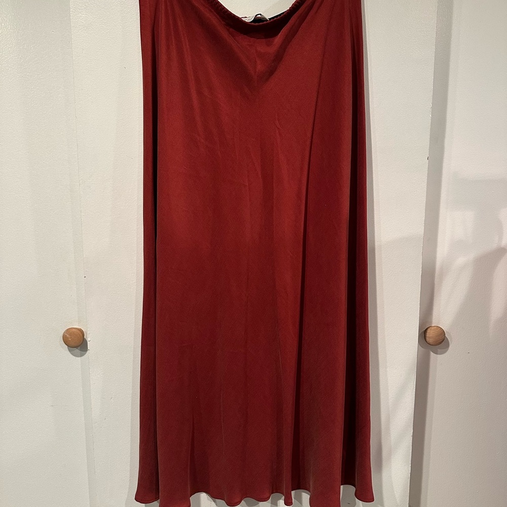 Zara Matte Satin-Effect Skirt in Rich Red